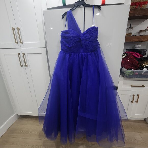 Mac Duggal One-Shoulder Royal Blue Gown Size 14 Tulle & Satin Layers Formal Even - Picture 4 of 7